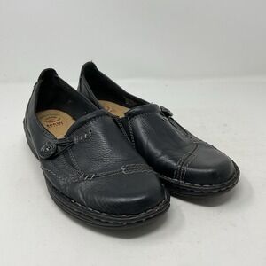 Earth Spirit Shoes Loafers Womens 8.5 Black Leather Gelron 2000 Cushion Slip On